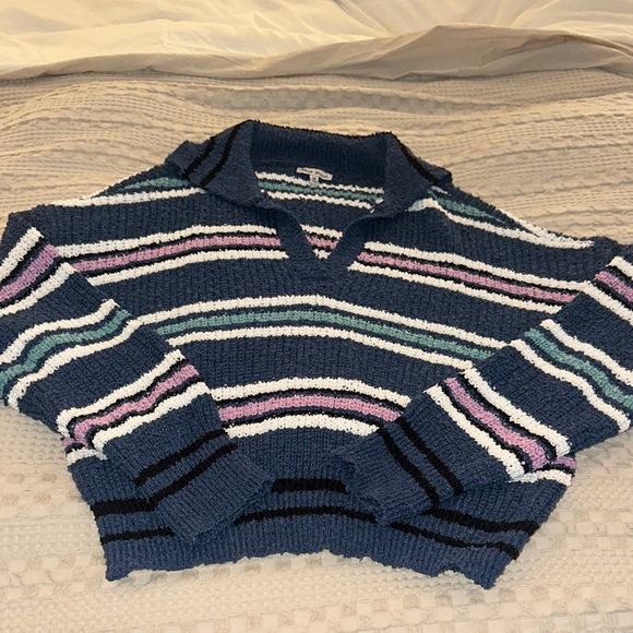 White Birch Multicolor Striped V-Neck Sweater - Picture 1 of 2